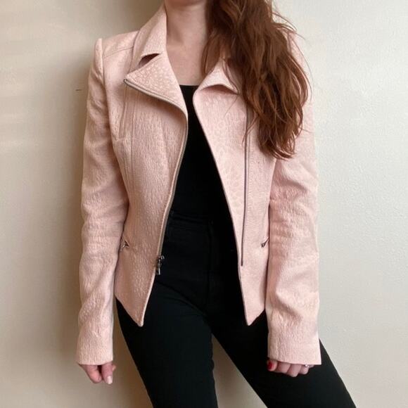 BCBGMAXAZRIA Boe Pink Textured Cotton Moto Jacket Size Medium